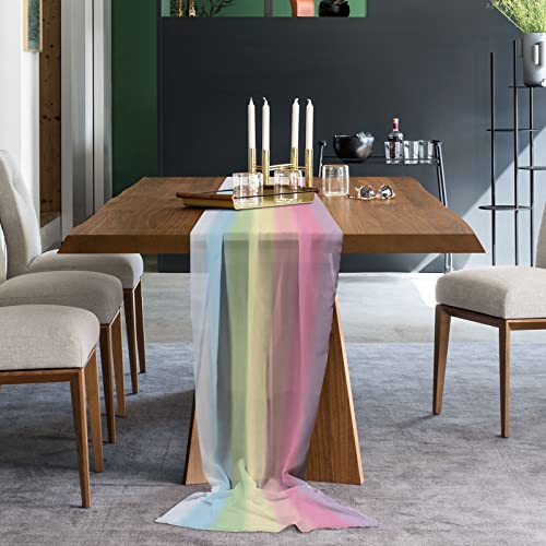 Rainbow Stripes Chiffon Table Runner 19x55 Inches - Sheer Wedding Decor