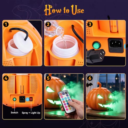 Outdoor Halloween Pumpkin Fog Machine with 12 Color LED Lights, Wireless Remote