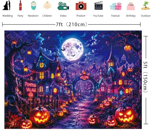 Halloween Pumpkin Village Backdrop - 7x5FT Trick or Treat Scene - Spooky Fall Decorations
