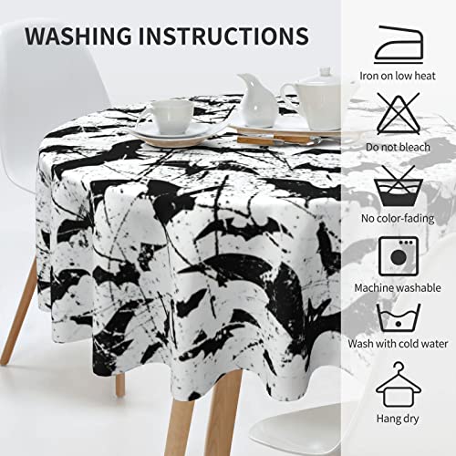 Halloween Bat Tablecloth - Black & White Vintage Design, 60 Inch Round, Washable & Reusable
