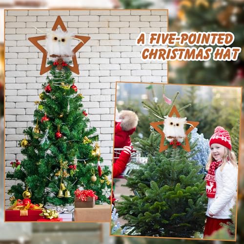 11 Inch Christmas Owl Tree Topper with Star Frame - Holiday Decor
