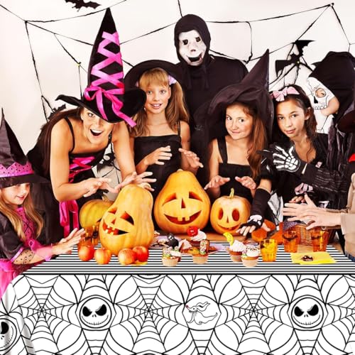 Disposable Christmas & Halloween Tablecloth Set - 3PCS Web Pattern Party Cover