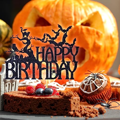 Halloween Spooky Bat Cake Topper Black Glitter for Birthday & Party