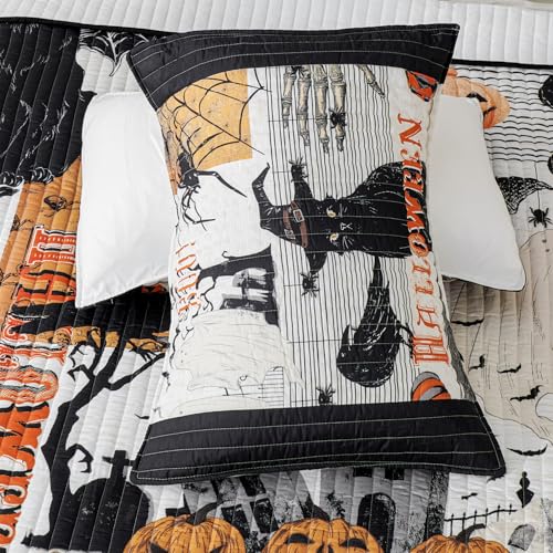 Halloween Quilt Queen Size Bedding Set with Pillow Shams - Black, 4 Pieces