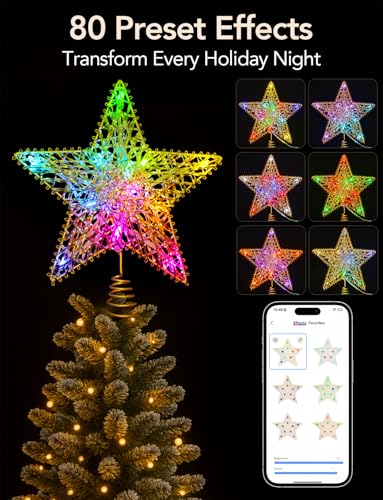 Gold Christmas Tree Topper Star with RGB LED Lights, 9 Inch Smart Remote & App Control
