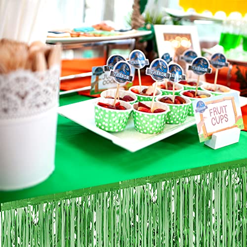 Light Green Metallic Foil Fringe Table Skirt Banner for Party Decorations - 6 Pack