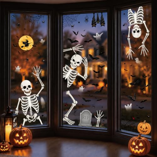 Skeleton Halloween Window Clings - Skull Design, Indoor & Outdoor Decorations