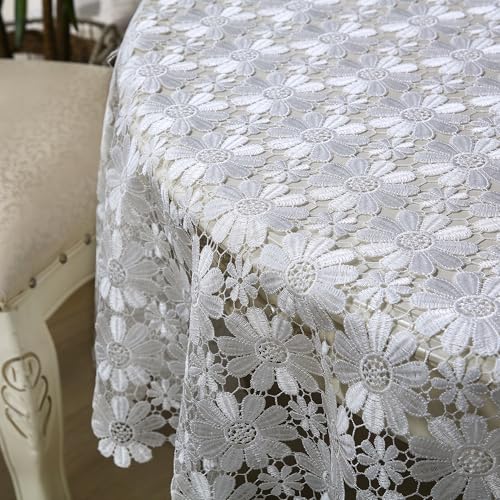 White Crochet Lace Tablecloth 36x36 Inch Rustic Farmhouse Style for Picnic & Outdoor Use