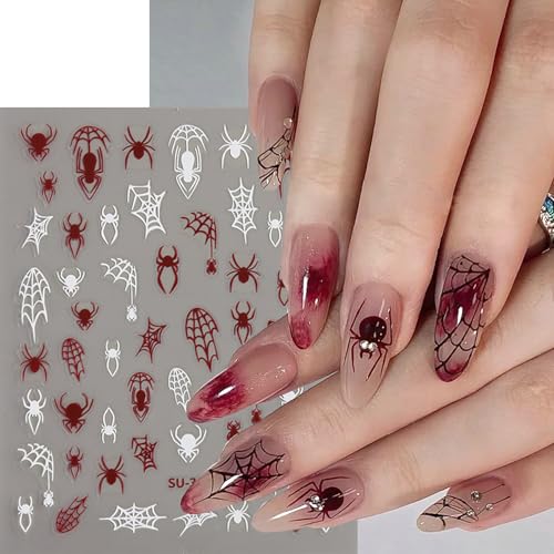 Halloween Nail Stickers - Ghost Bat Spider Web Blood Drop Red Black Decor - Variation of Spider and Bat