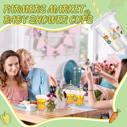 Locally Grown 12 oz Party Cups with Lids & Straws - Green Variation