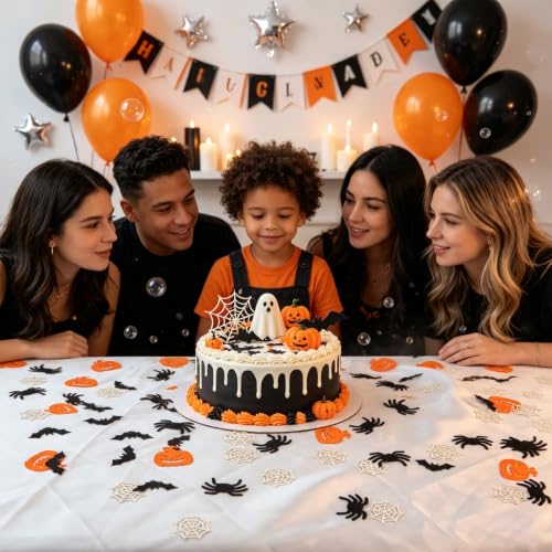 Halloween Confetti 200pcs Table Scatter Decorations for Party, Pumpkin Bat Spider Web Design
