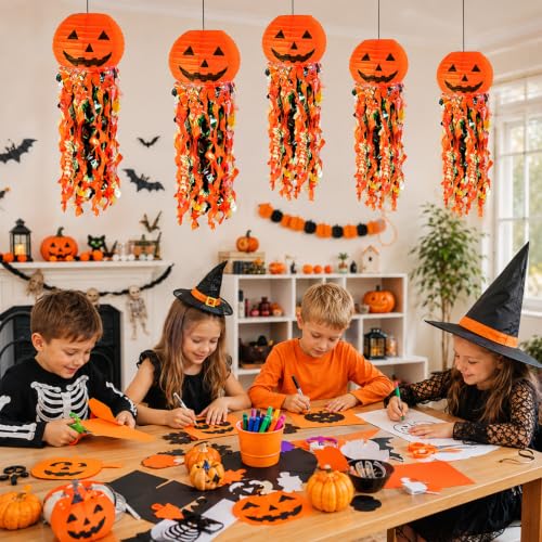 Halloween Pumpkin Paper Lanterns Set of 10 - Indoor Outdoor Festive Decor