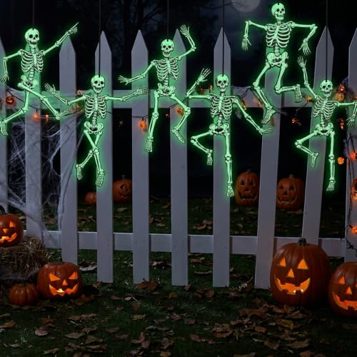 Halloween Skeleton Decor Set - 12 Jointed Luminous Paper Skeleton Cutouts