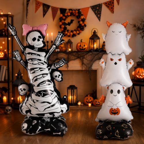Halloween Ghost & Skeleton Foil Balloons - 2 Pack Spooky Party Decor