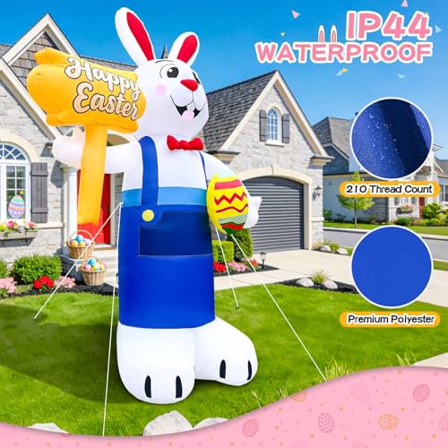 12FT Giant Easter Bunny Inflatable with LED Lights - Outdoor Yard Decoration
