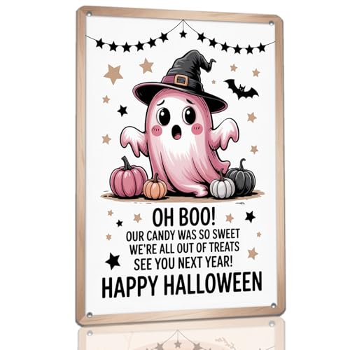 Halloween Trick or Treat Metal Sign 8x12 Inch - Spooky Wall Decor for Home & Party