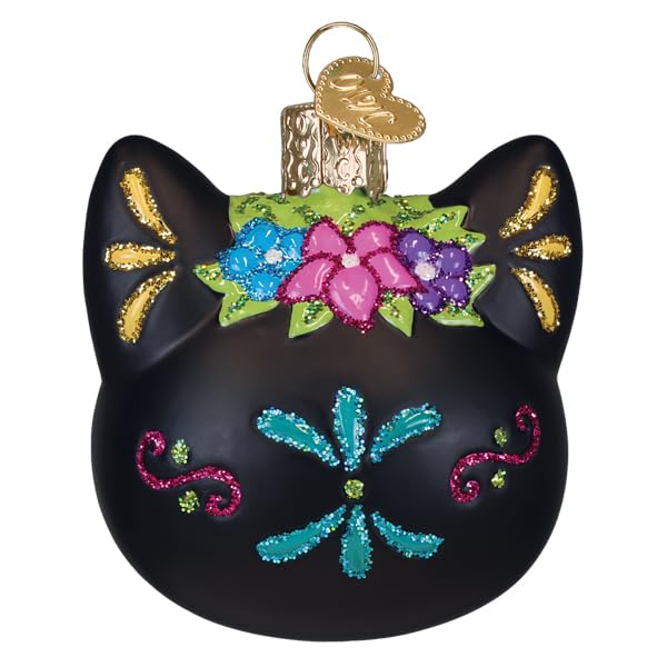 Dia De Los Muertos Cat Glass Ornament - Handcrafted Holiday Decoration