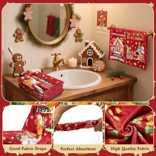 Christmas Shower Curtain Set with Hooks & Rug - Gingerbread Man Holiday Bathroom Decor