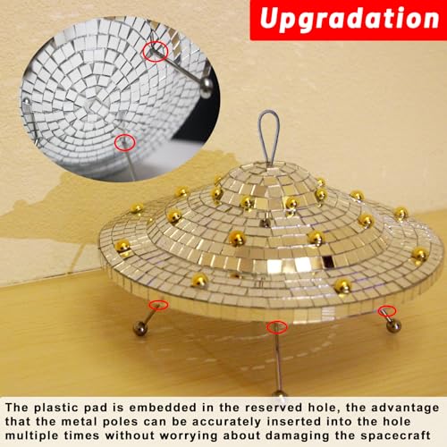 Disco Ball UFO Spaceship Mirror Reflective Decor - Handmade Party Ornament (9 Inch)