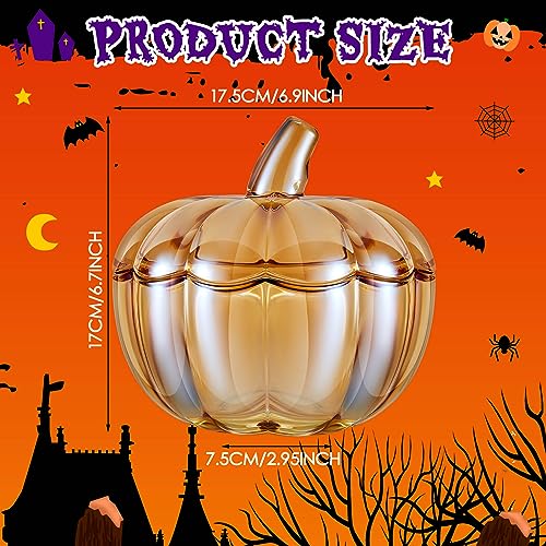 Glass Pumpkin Candy Jar with Lid - Large Amber Halloween Decor, 17x17.5cm