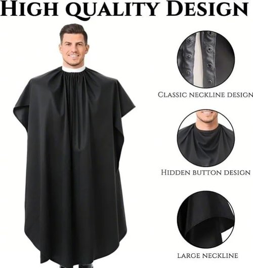 Black Waterproof Hair Salon Cape – Unisex Barber Capes with Snap Closure for Haircuts, Coloring, and Styling (Black, 8-Pack).
