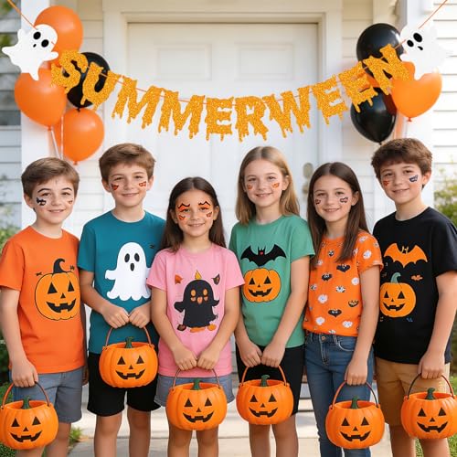 Summerween Banner Decorations Spooky Halloween Party Garland - Glitter Orange