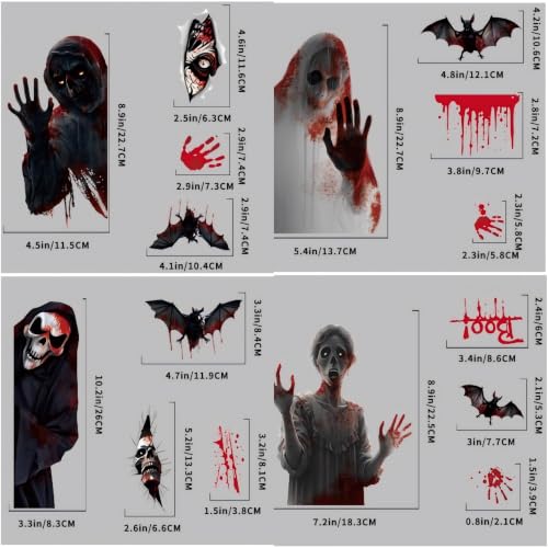Halloween Window Clings Ghost Bat Witch Decorations - Reusable Static Vinyl Stickers - 8 Piece Set with Variations 1