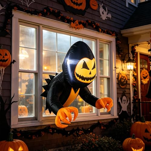Inflatable Halloween Window Decoration - Pumpkin Ghost with White Lighting, 3.5 ft