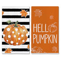 Pumpkin Stripe Fall Kitchen Towels Set of 2 - 18x28 Inches, Autumn Decor
