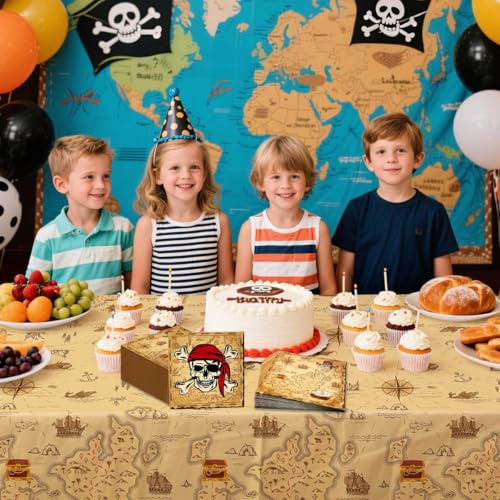 Pirate Party Napkins Set 80 Pack 13 x 13 Inch Treasure Map Theme Decorations