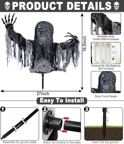 Halloween Animatronic Zombie Groundbreaker with Red Eyes & Swinging Arms