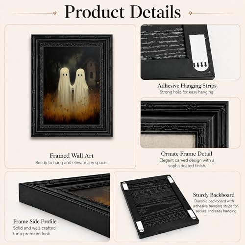 Halloween Ghost Couple Canvas Wall Art Framed 16 x 12 Inches - Vintage Style