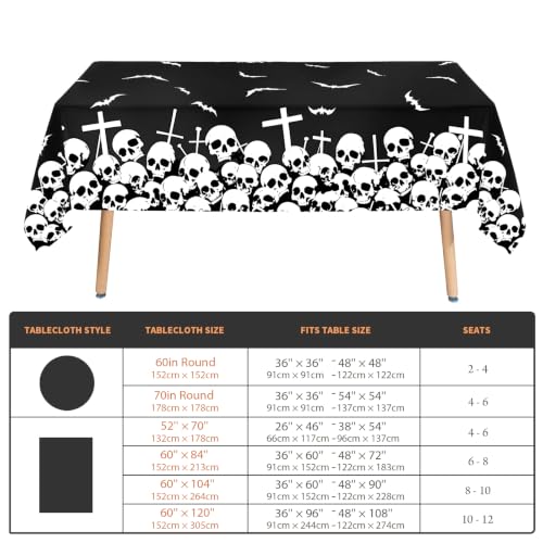 Halloween Rectangular Tablecloth 60 x 120 Inch Spooky Skull Flying Bat Design - Washable Indoor Outdoor Holiday Decor Variation of THIS listing