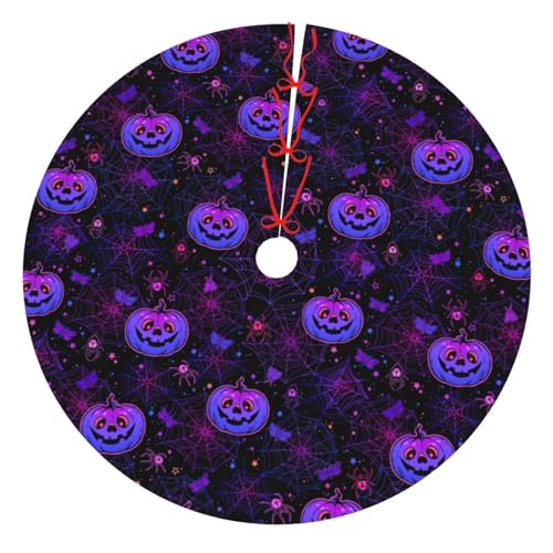 Halloween Pumpkin Psychedelic Neon Spider Web 36 Inch Christmas Tree Skirt - Festive Holiday Decor