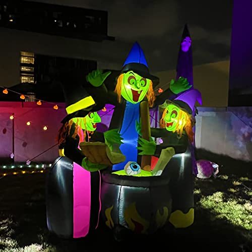 6Ft Halloween Inflatable Witches with LED Lights for Outdoor Yard Decor
