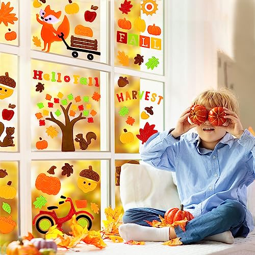 Fall Gel Window Clings Stickers - 6 Sheets Maple Leaf Pumpkin Fox Decor