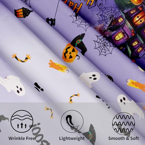 Halloween Round Tablecloth 60 Inch Spider Web Pumpkin Decor - Dark Purple