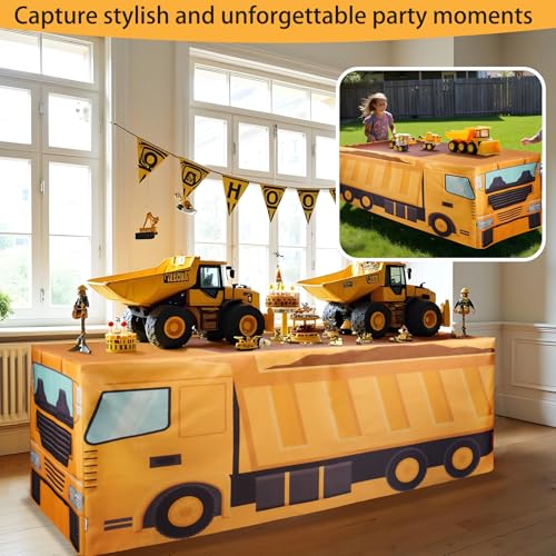 Construction Vehicle Tablecloth - Yellow, 48 x 24 Inches, Kids' Birthday Party Decor
