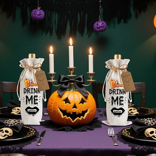Drink Me Halloween Wine Bag - 1 Piece with Blessing Card & Jute Rope