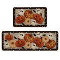 Halloween Kitchen Mats Set of 2 - Black Ghost Design, 17x29 & 17x47 Inches