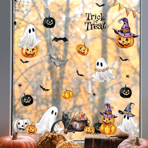 Reusable Halloween Window Clings Set - Ghosts Pumpkins Fall Decor