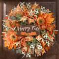 Fall Decor Wreath for Front Door - 20 Inch Mesh Bow with Wood Sign - Orange Green, 2 Pieces