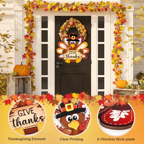 Thanksgiving Wooden Turkey Wreath for Front Door - Maple Leaf Large Fall Decor