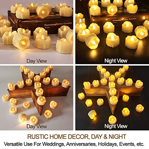 Cream Wax Dripping Flameless Votive Candles Set of 24 with Remote & Timer