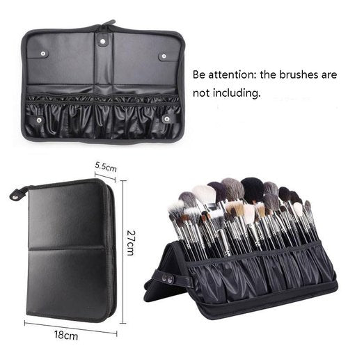 COSHINE Waterproof PU Black Professional Makeup Brush Organizer Bag, 14-HOLE Cosmetic Brushes Stand-Up Design for Organized Storage (Brushes Not Included)