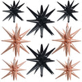Black Rose Gold Explosion Star Foil Balloons - 8 Pcs Party Decorations