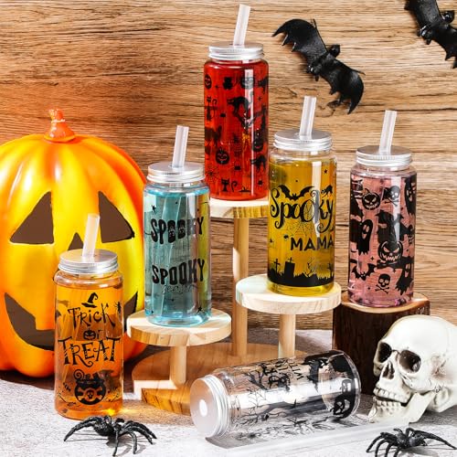Halloween Plastic Cups with Lids & Straws - 48 Pack, Ghost & Bat Designs