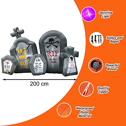 6.6 Ft Halloween Inflatable Tombstone Decoration with LED Lights for Yard Indoor Outdoor Spooky Graveyard Scene