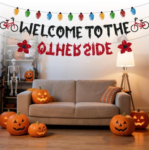 Halloween Birthday Party Banner - Welcome to the Other Side Upside Down Horror Decorations