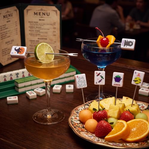 Halloween Mahjong Cocktail Picks - 6 Pcs Stainless Steel Drink Garnishes - Style: Halloween